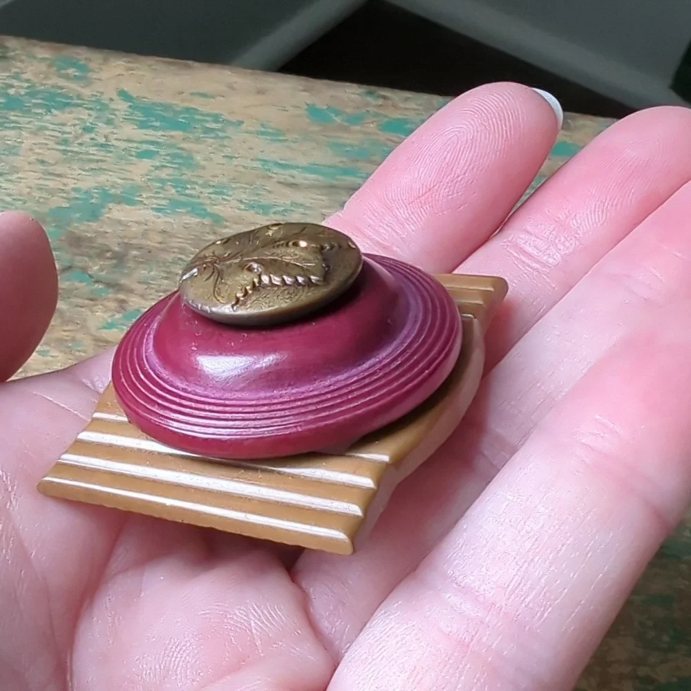 WHIMSY HOUSE I Upcycled Handmade Vintage Button & Buckle Copper Leaf Brooch Pin